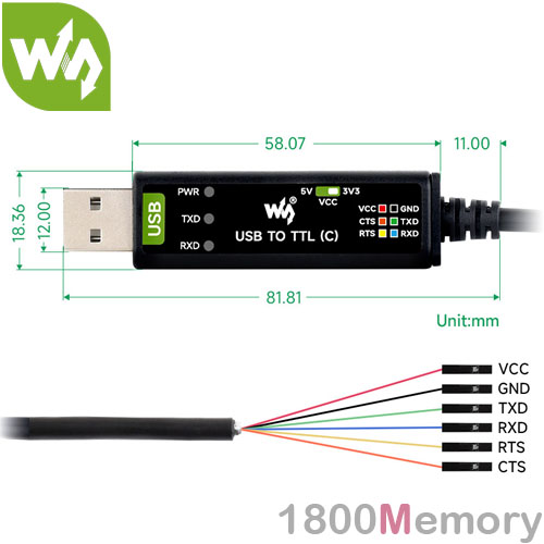 Convertitore USB To TTL Industriale Waveshare Con Chip Originale FT232RNL